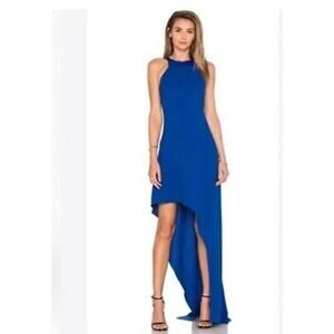 NEW Halston Cobalt Asymmetrical Maxi Gown Dress Size 6 Round Neck Jersey Satin